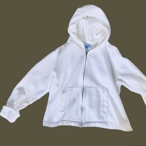 Ivory Velvet like zip front hoodie jacket - L